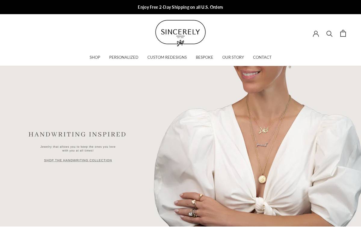 sincerelyjewelry.com homepage screenshot