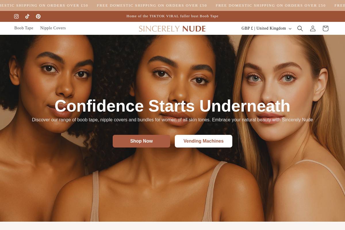 sincerelynude.com homepage screenshot