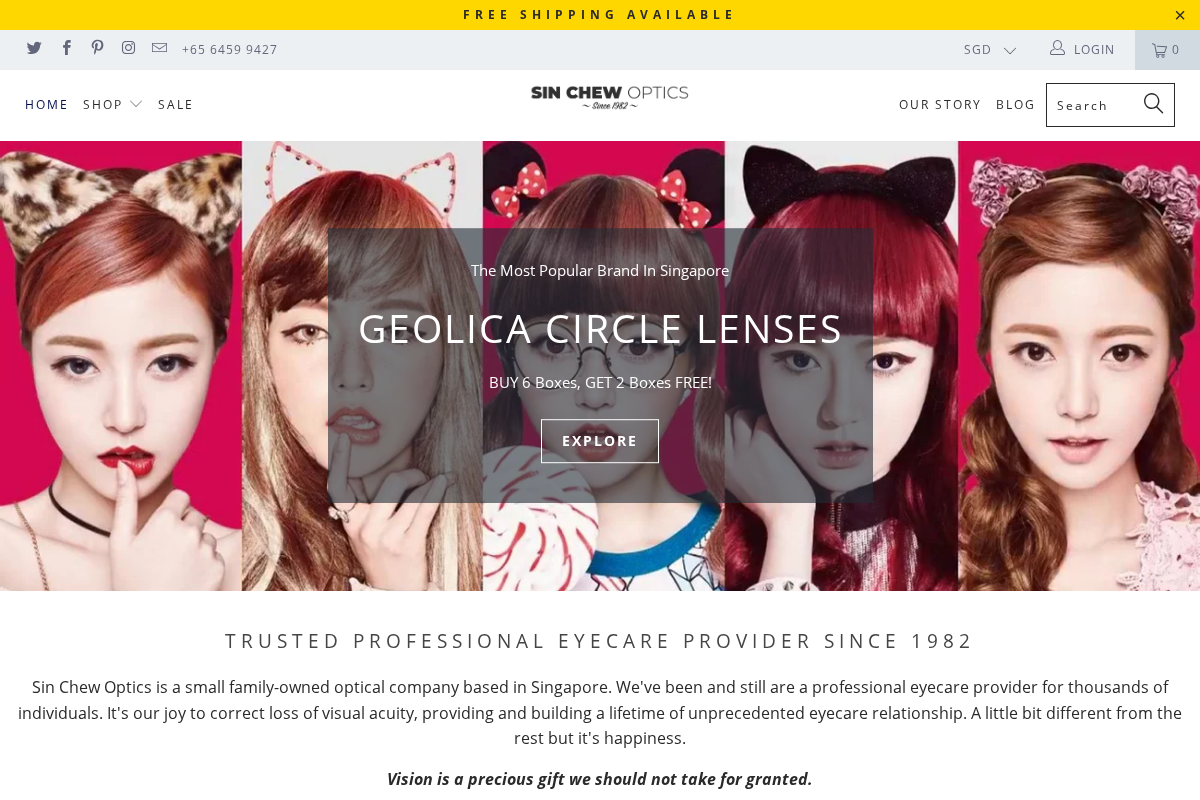 sinchewoptics.com.sg homepage screenshot
