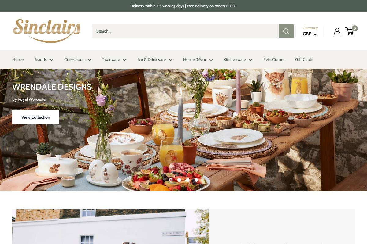 Sinclairs Collectables homepage screenshot