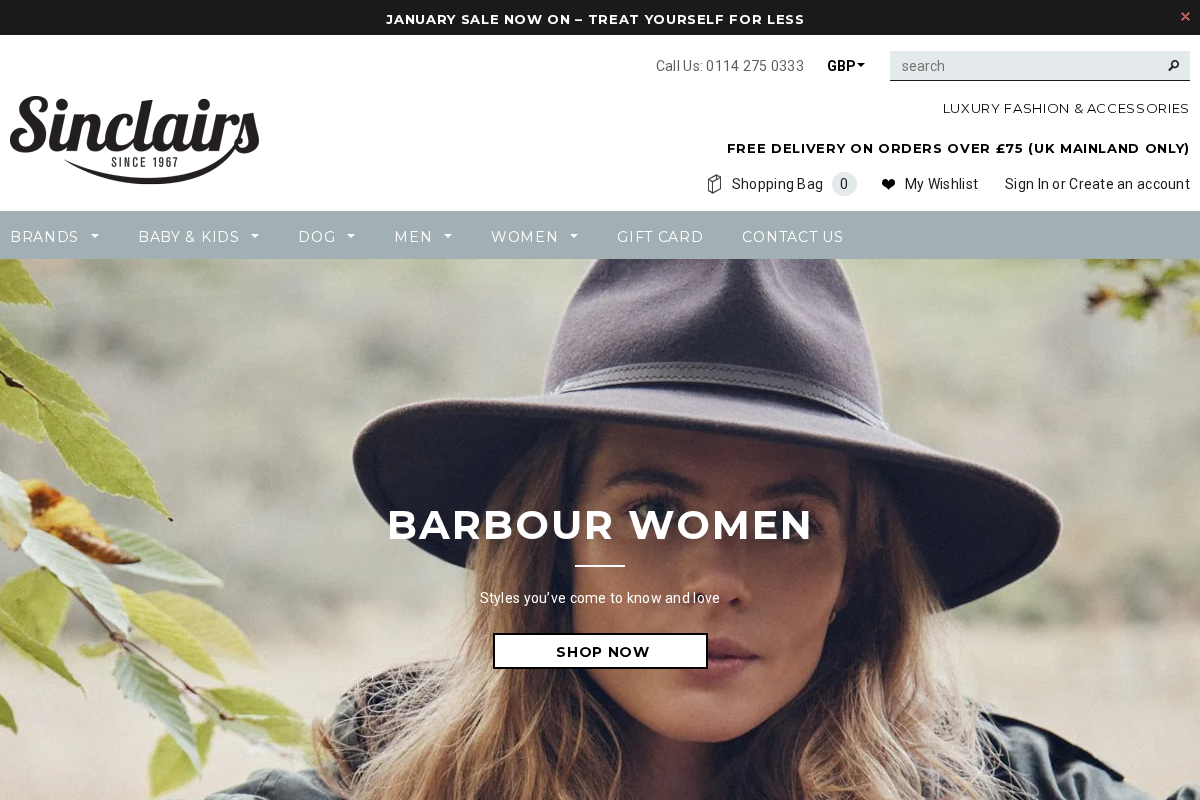 Sinclairs homepage screenshot