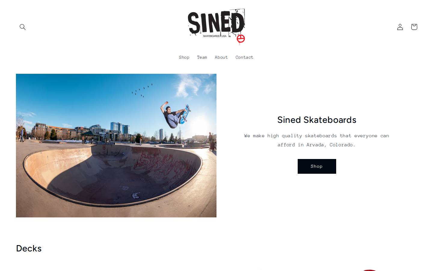sinedskateboards.com homepage screenshot