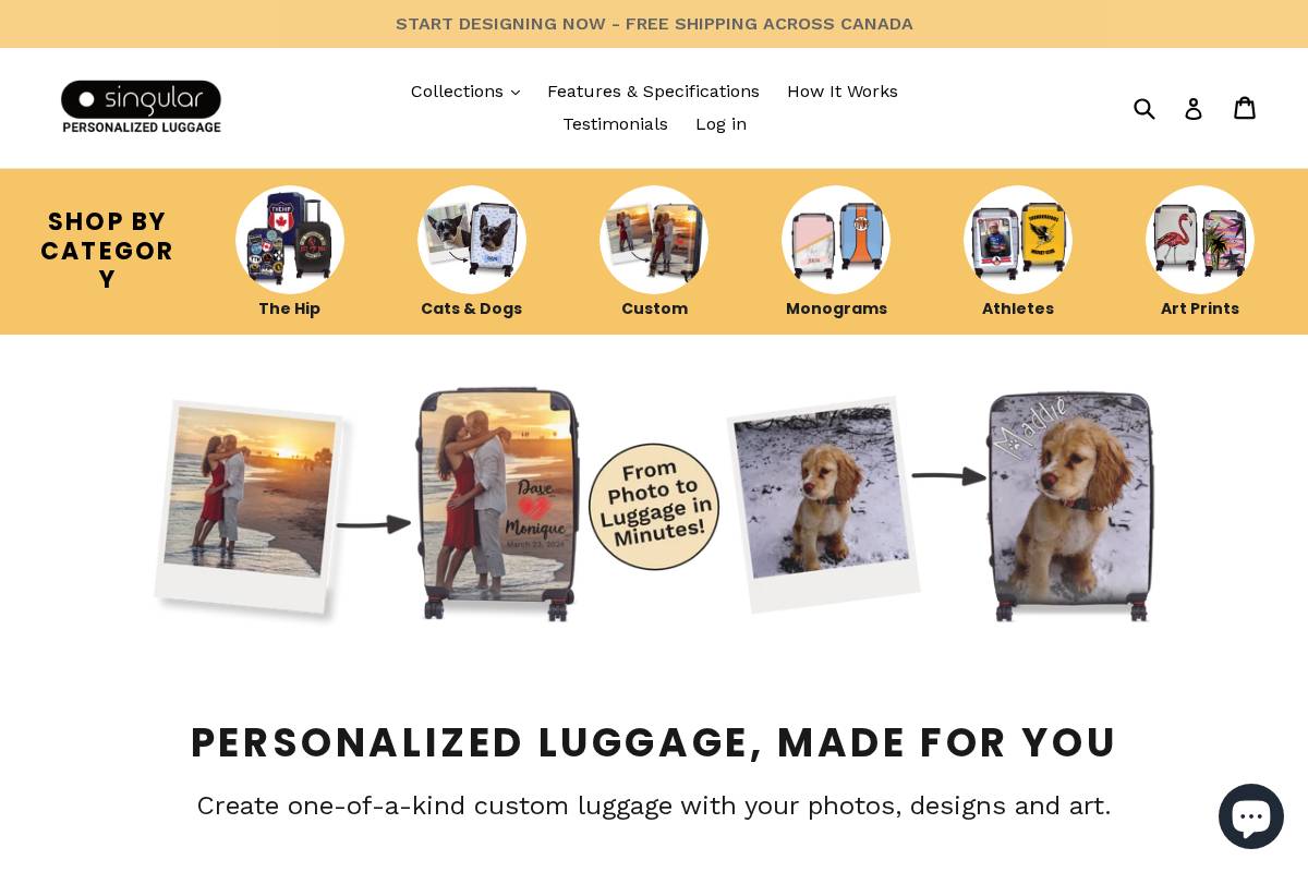 Singular Luggage homepage screenshot