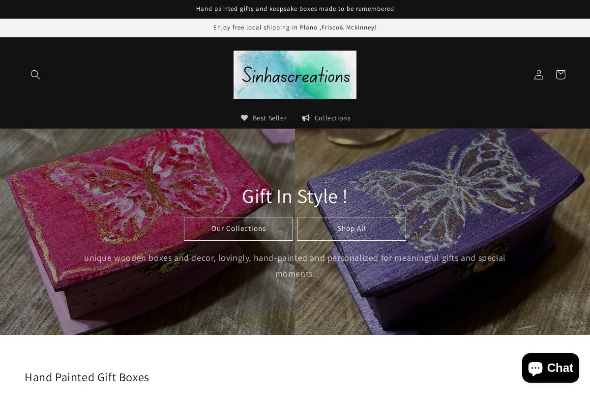 sinhascreations homepage screenshot