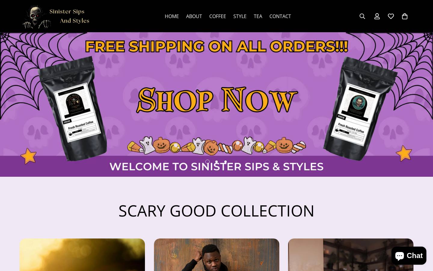 sinistersipsandstyles.com homepage screenshot