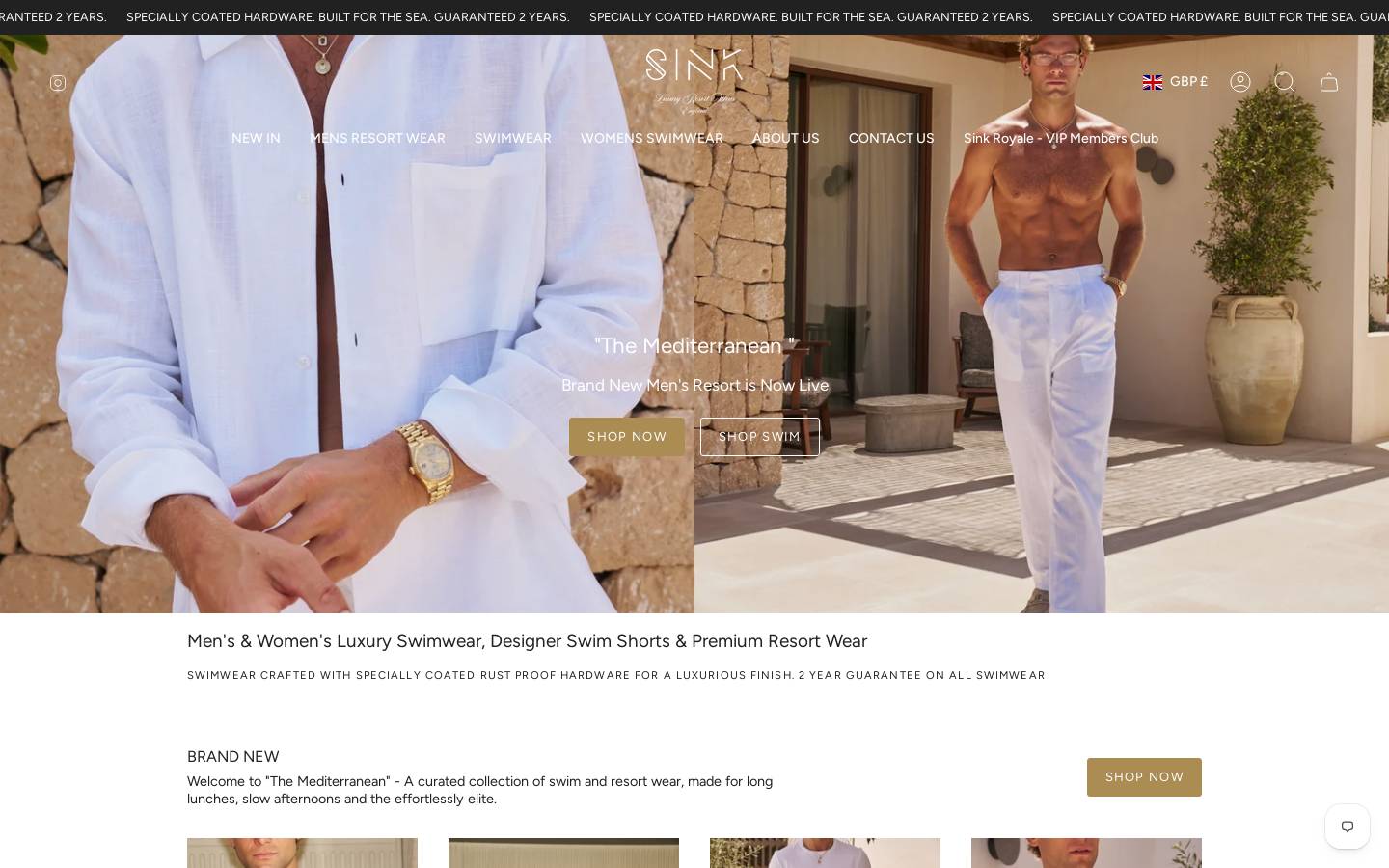 Sink Swimwear homepage screenshot