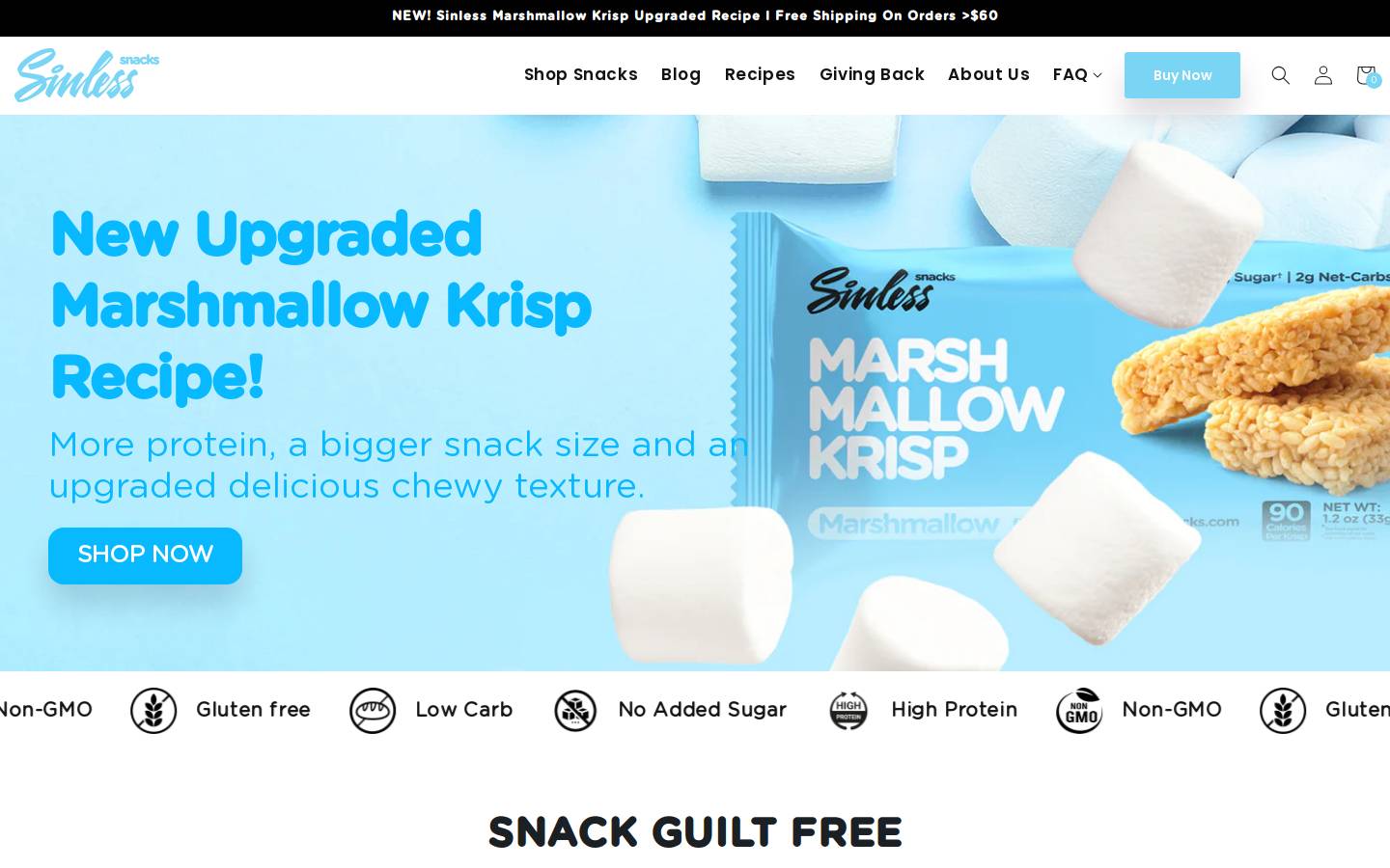 sinlesssnacks.com homepage screenshot