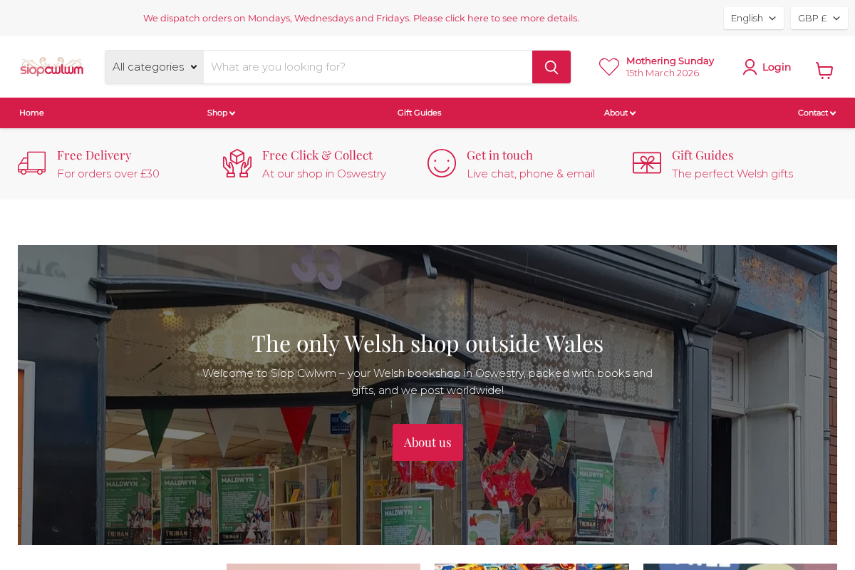 Siop Cwlwm homepage screenshot