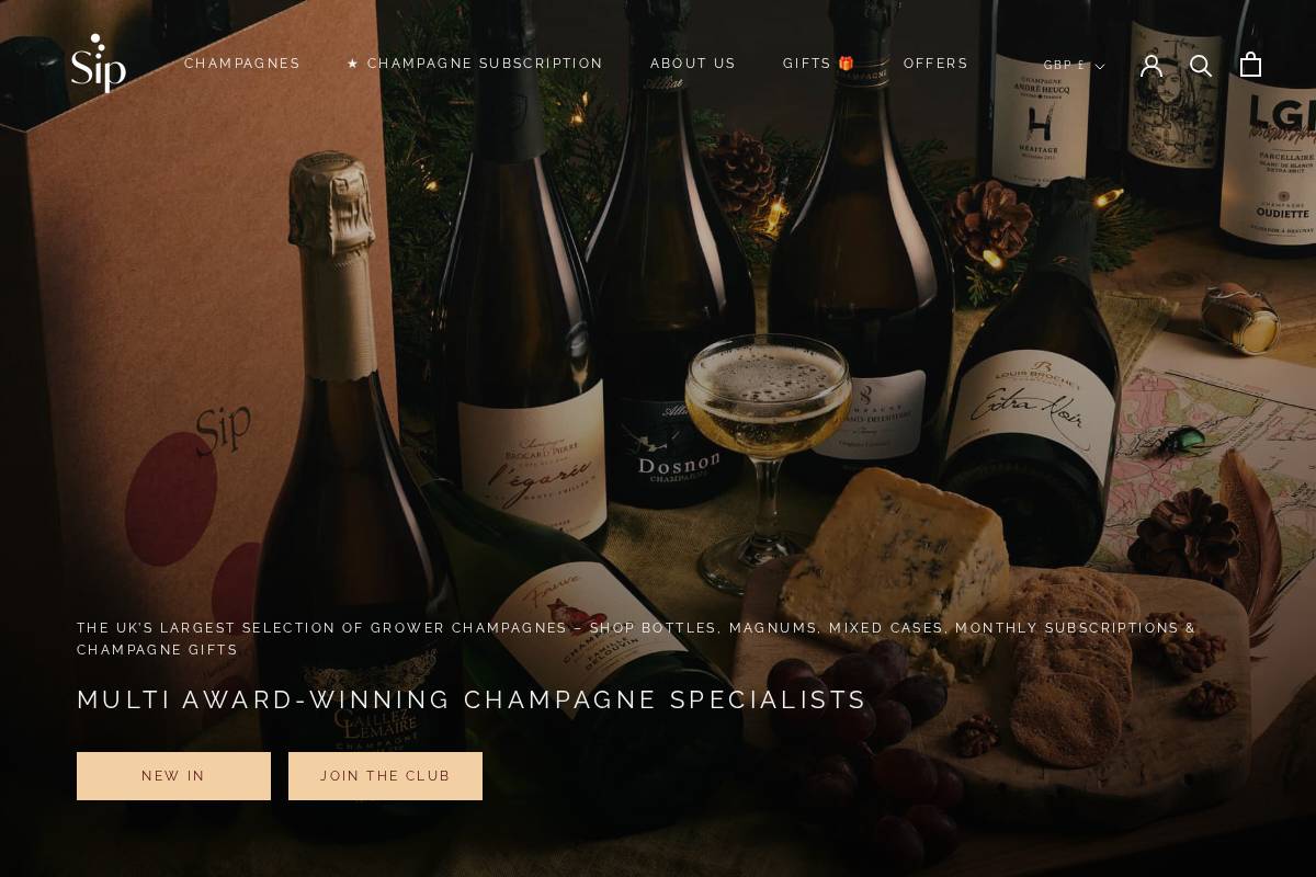 Sip Champagnes homepage screenshot