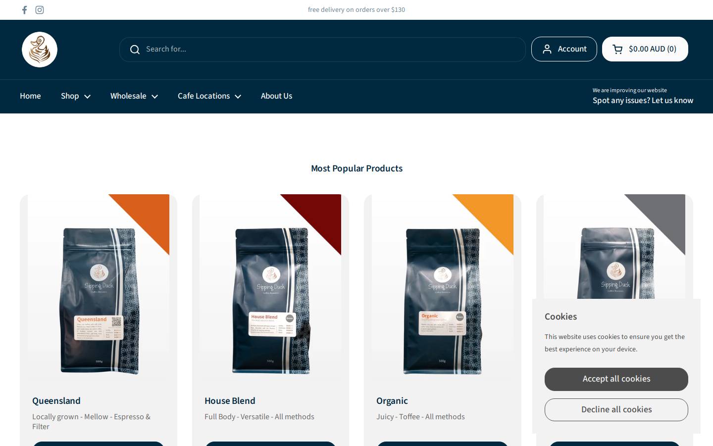 sippingduck.com.au homepage screenshot