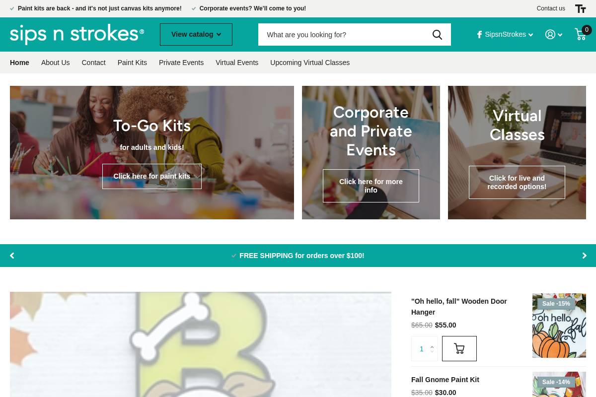 sipsnstrokes.com homepage screenshot