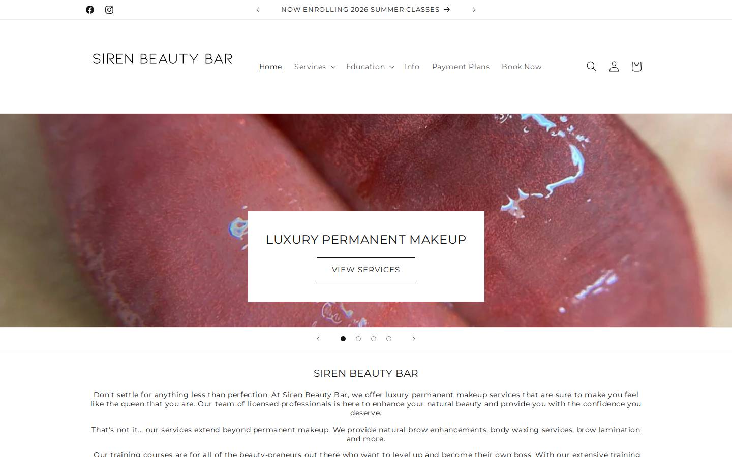 sirenbeautybar.com homepage screenshot