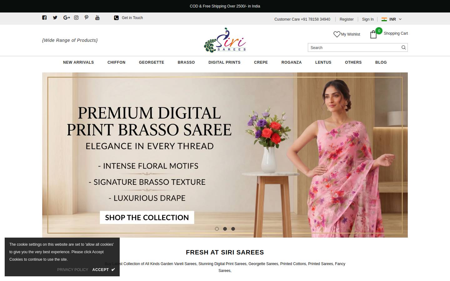 sirisarees.com homepage screenshot