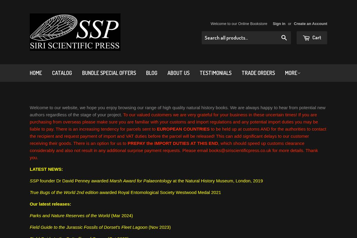 siriscientificpress.co.uk homepage screenshot
