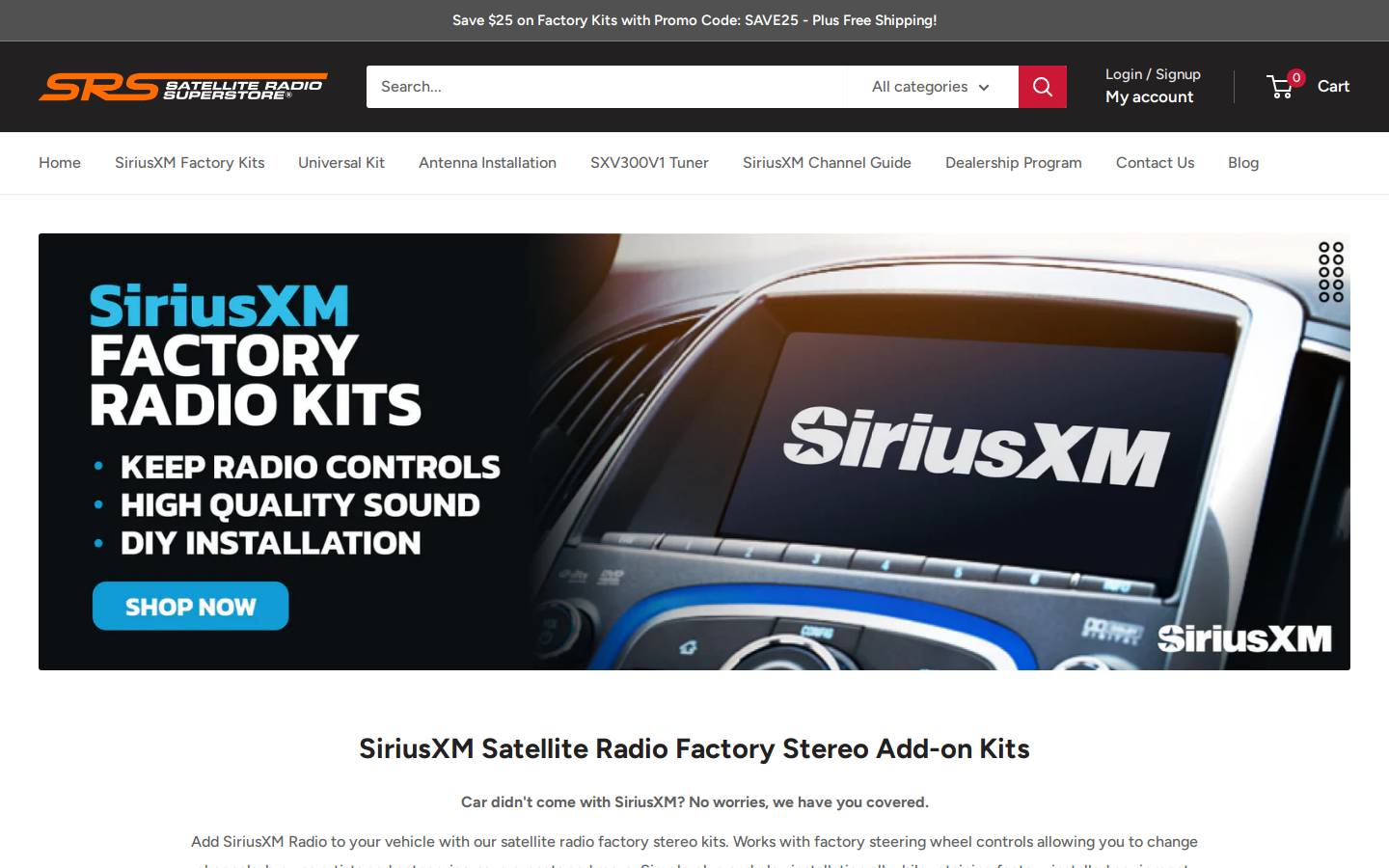 siriusxmfactorykits.com homepage screenshot