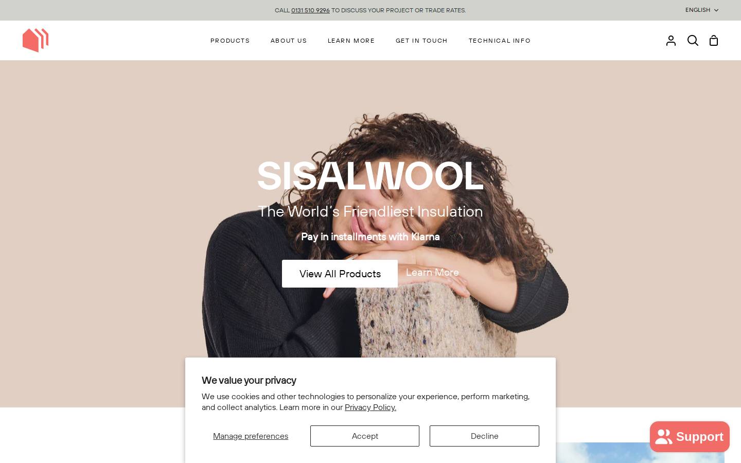 Sisalwool homepage screenshot