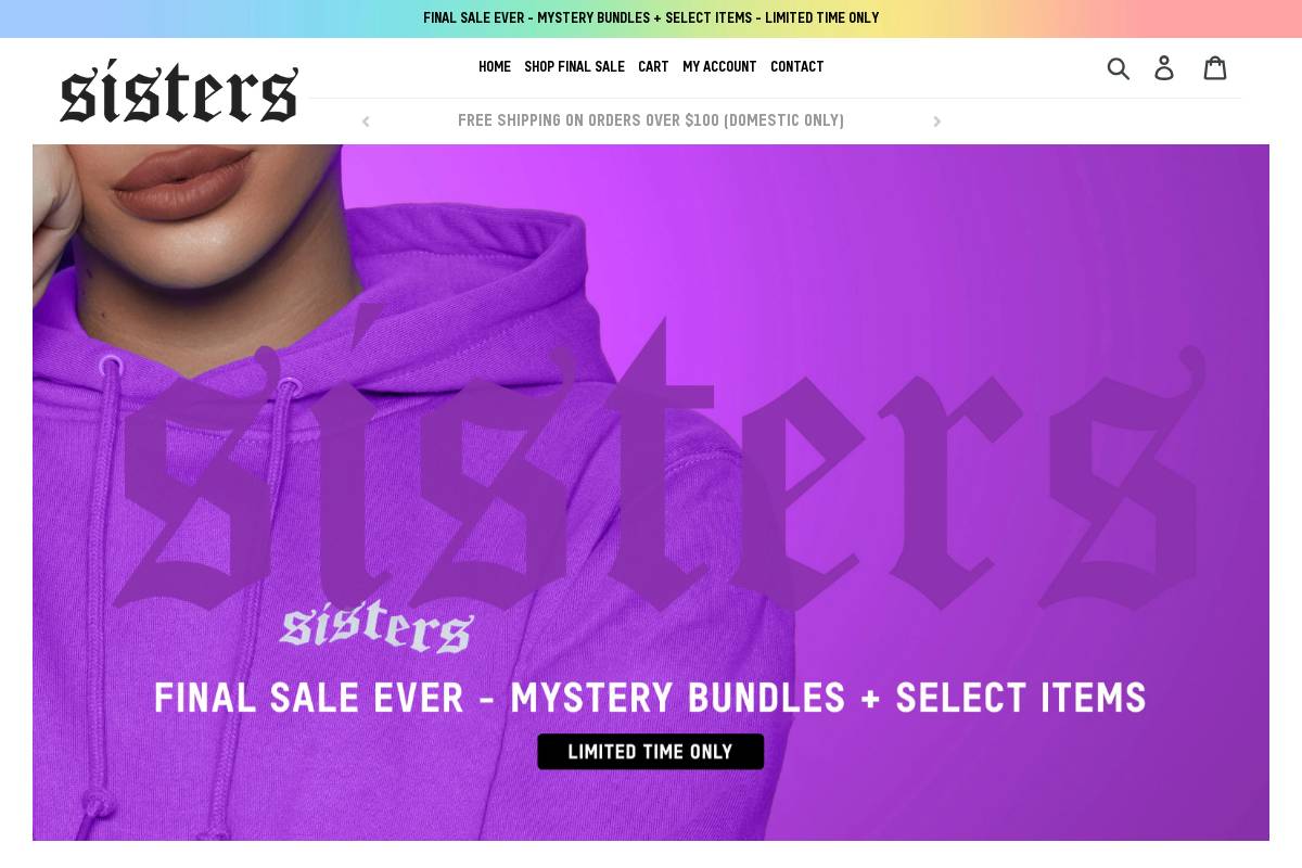 Sisters Apparel homepage screenshot