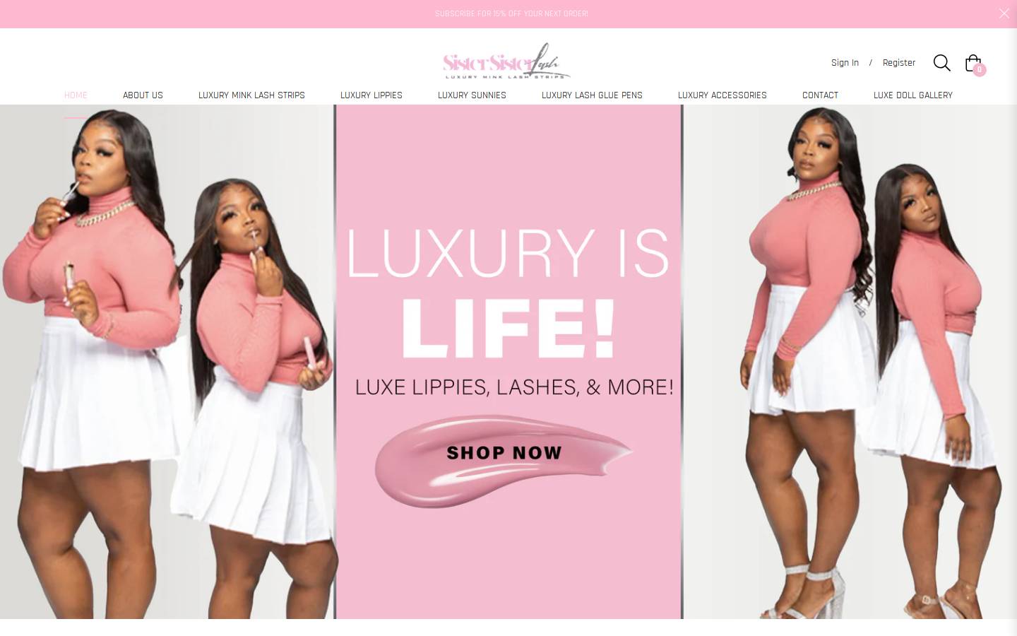 sistersisterminks.com homepage screenshot
