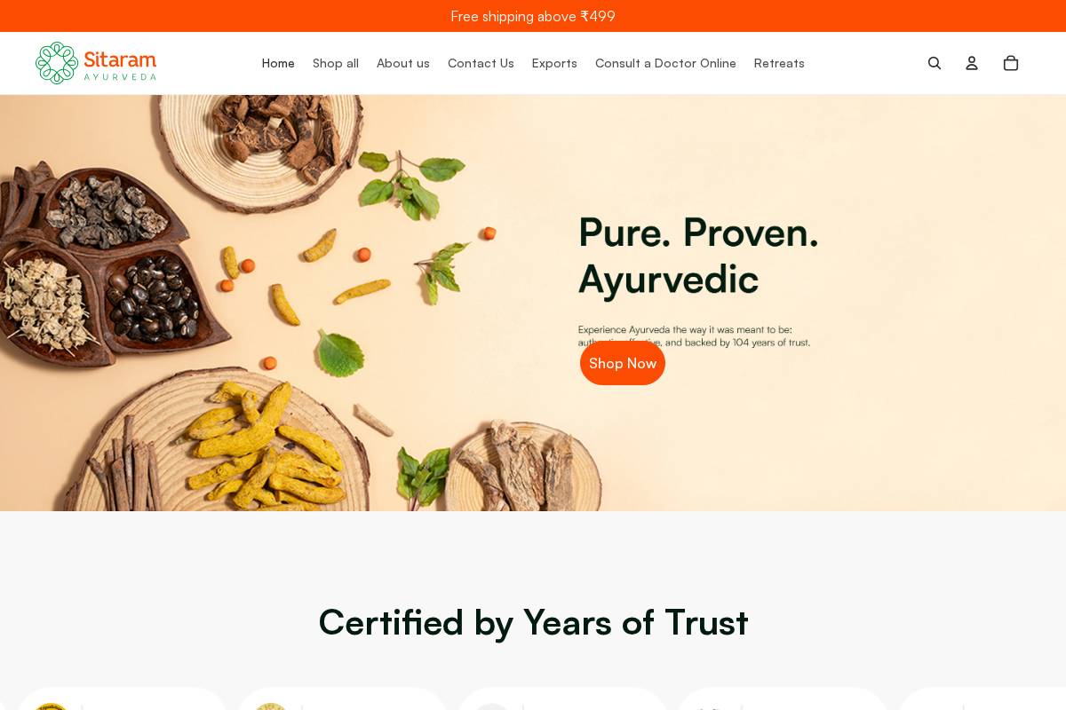 Sitaramayurveda homepage screenshot