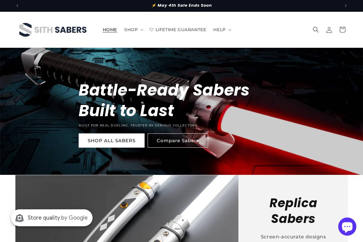 Sithsabers homepage screenshot