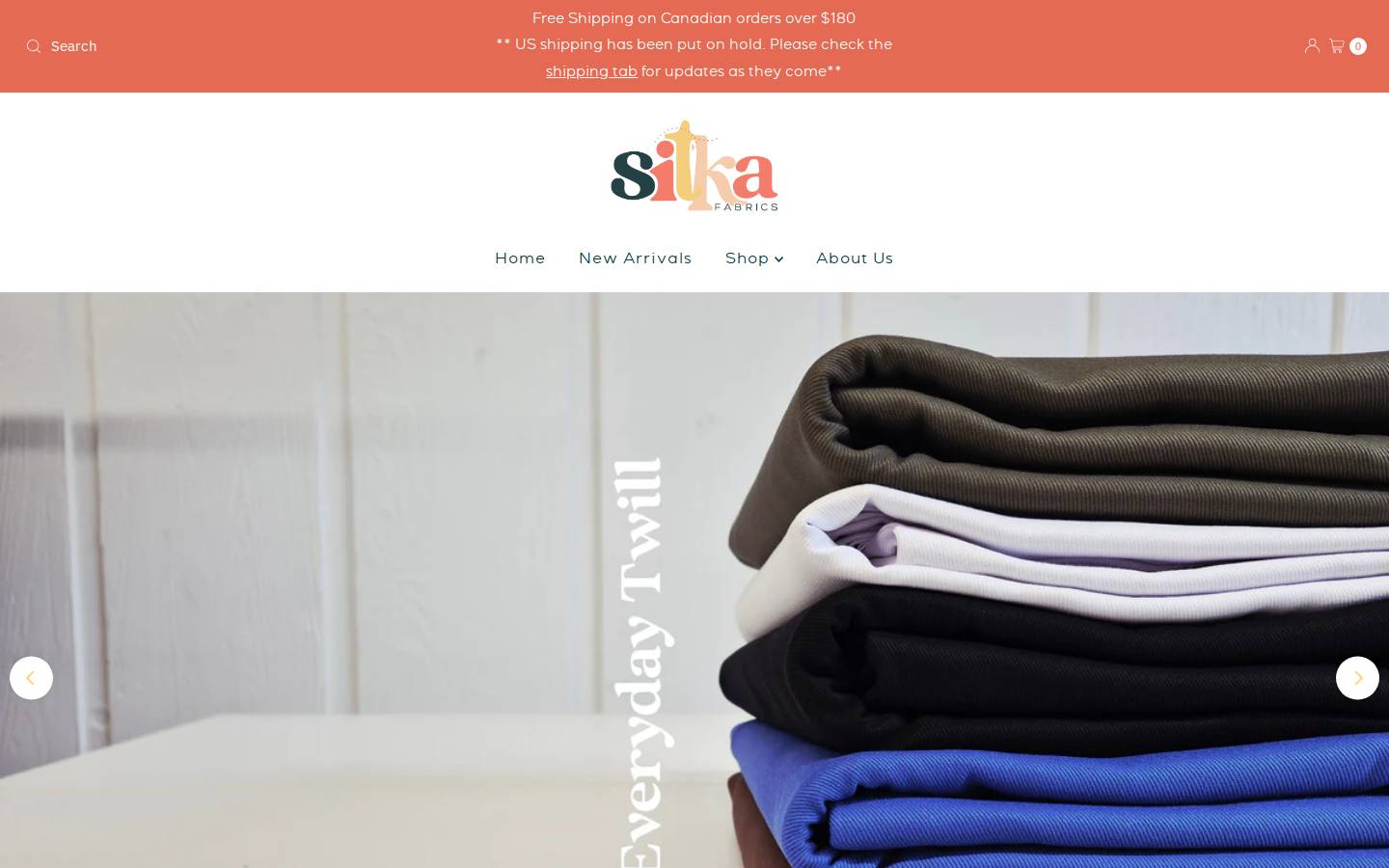 sitkafabrics.com homepage screenshot