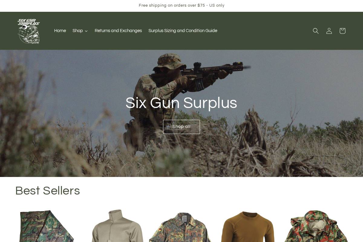 sixgunsurplus.com homepage screenshot