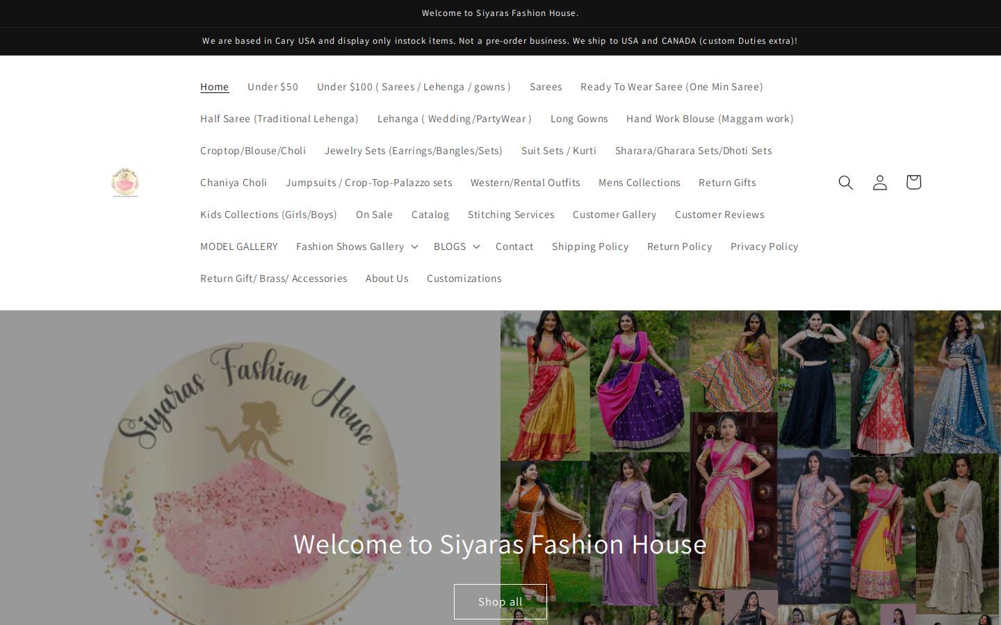 siyarasfashionhouse.com homepage screenshot