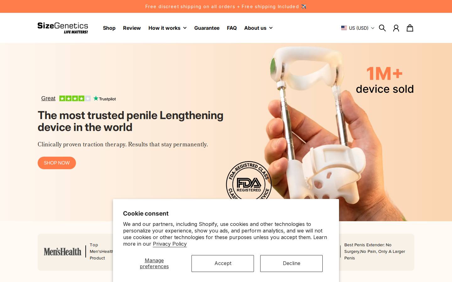 Sizegenetics homepage screenshot