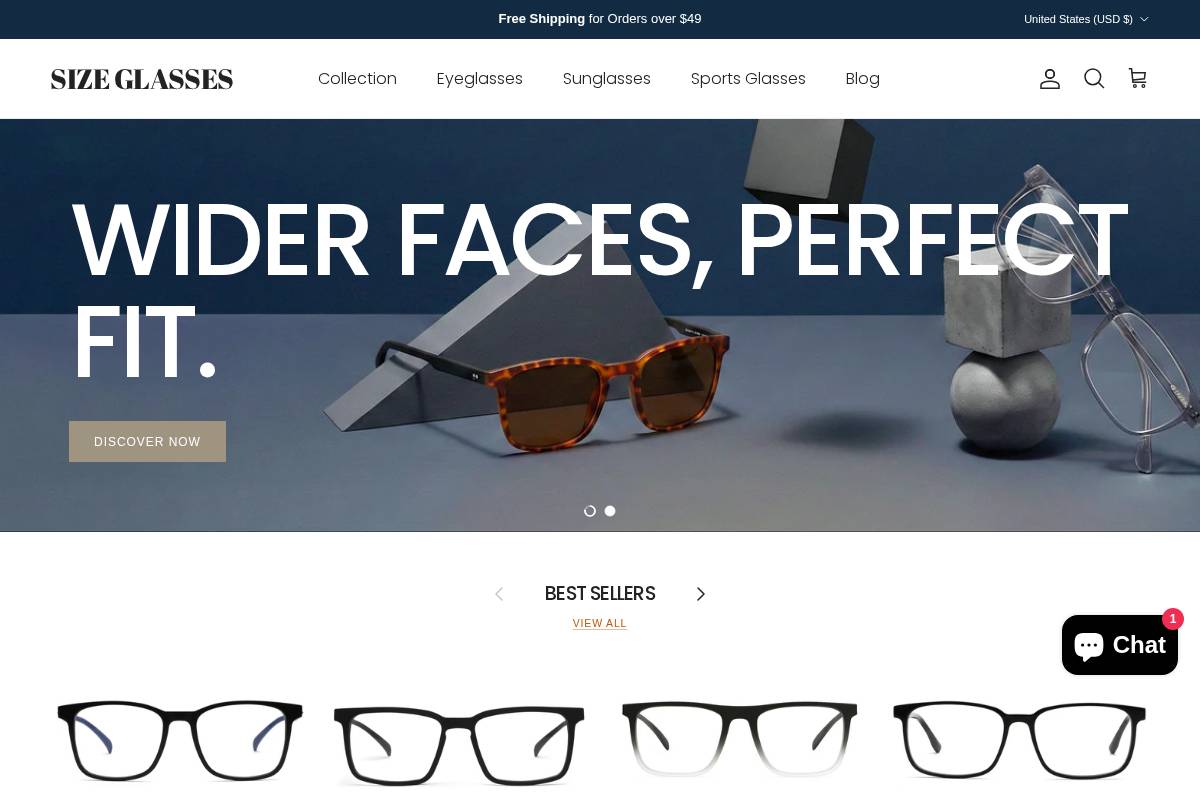 Sizeglasses homepage screenshot