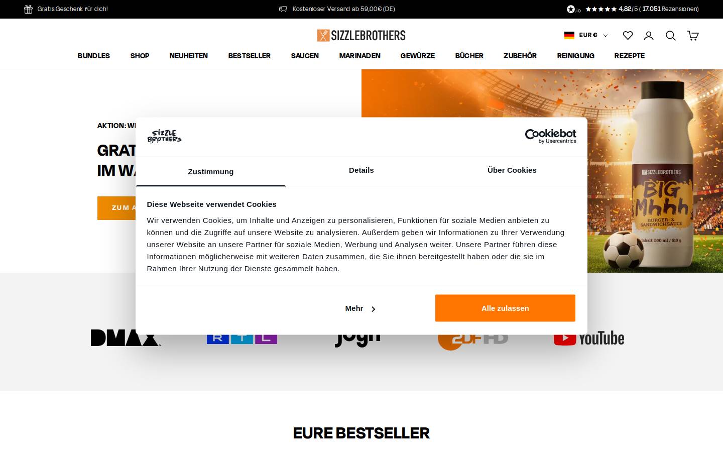 sizzlebrothers-shop.de homepage screenshot