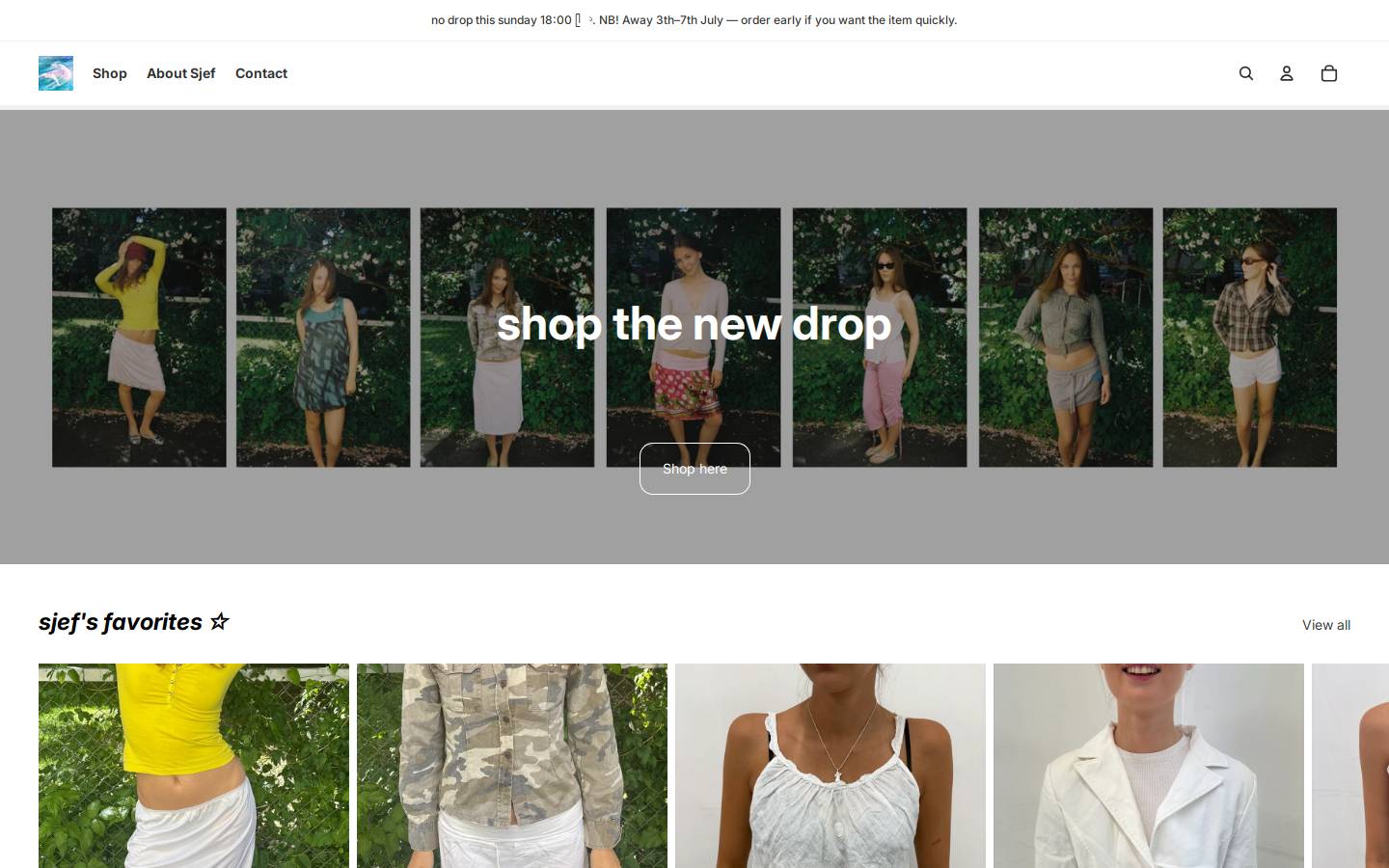 sjefvintage.com homepage screenshot