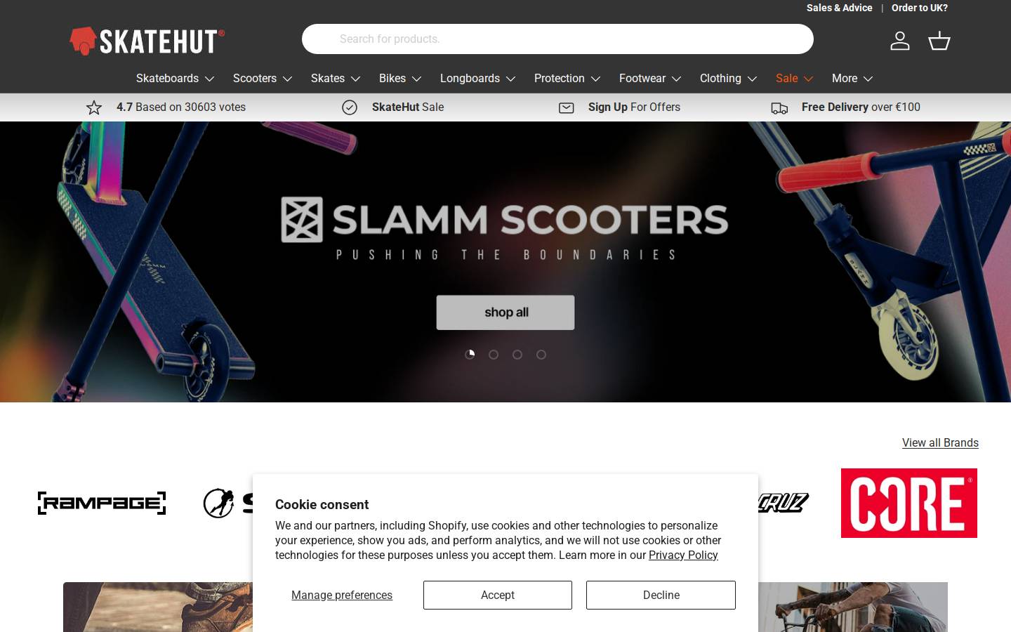 SkateHut homepage screenshot