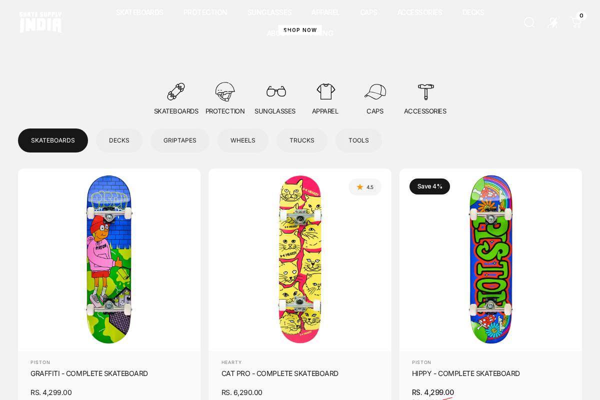 Skatesupplyindia homepage screenshot