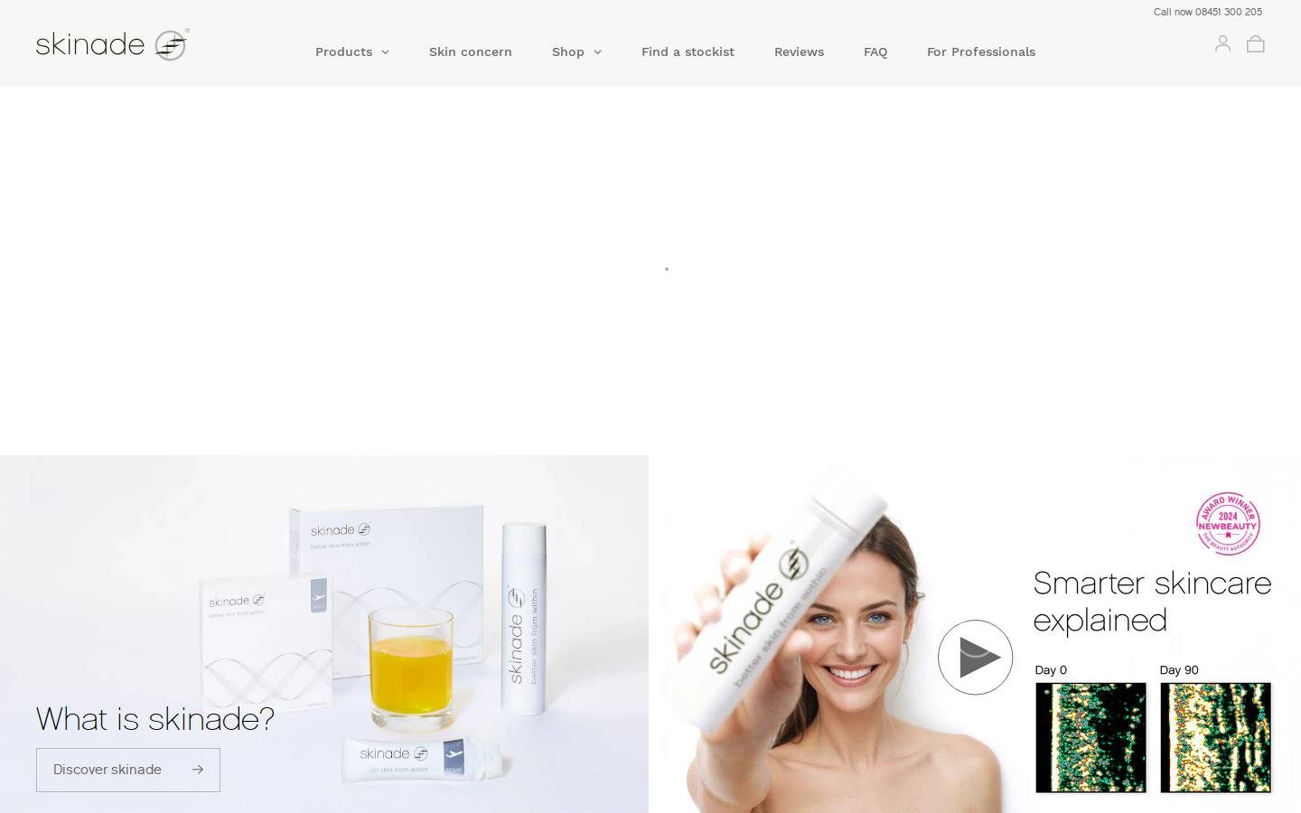Skinade® homepage screenshot