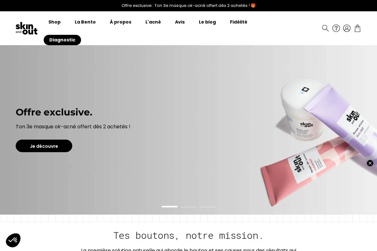 Skinandout homepage screenshot