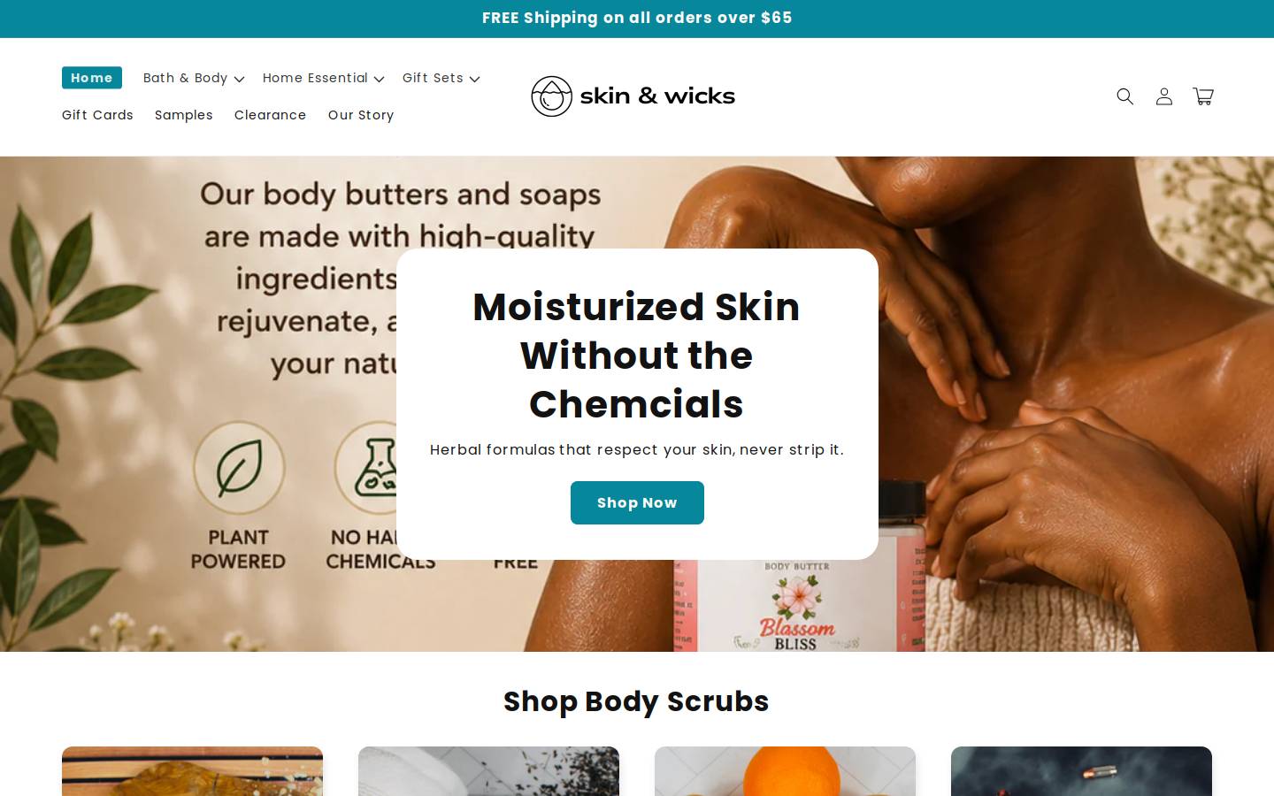 skinandwicks.com homepage screenshot