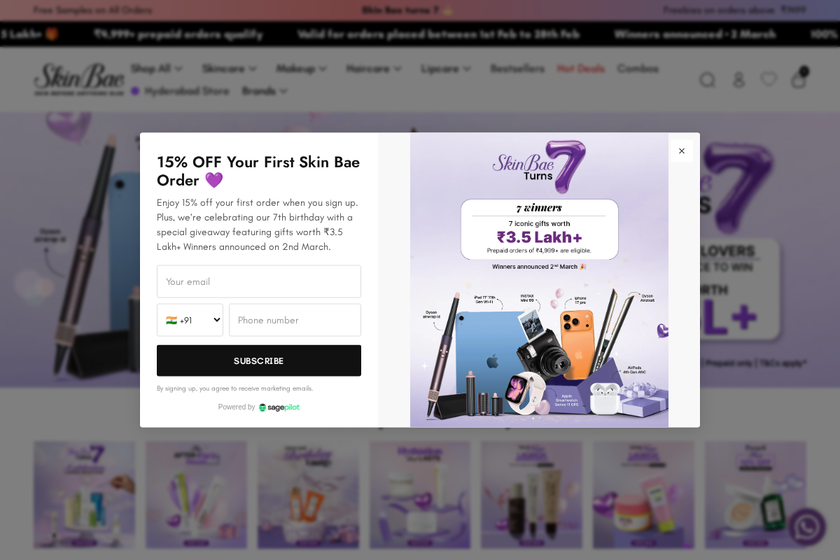 Skin Bae homepage screenshot