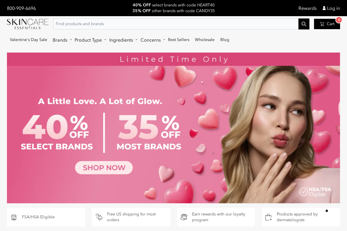 SkincareEssentials.com homepage screenshot