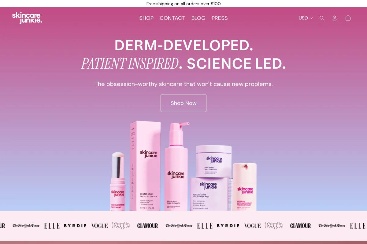skincarejunkie.com homepage screenshot