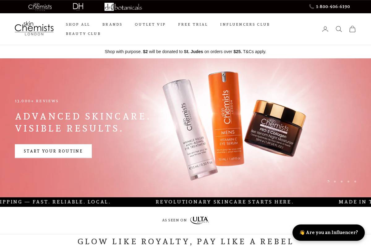 skinChemists homepage screenshot