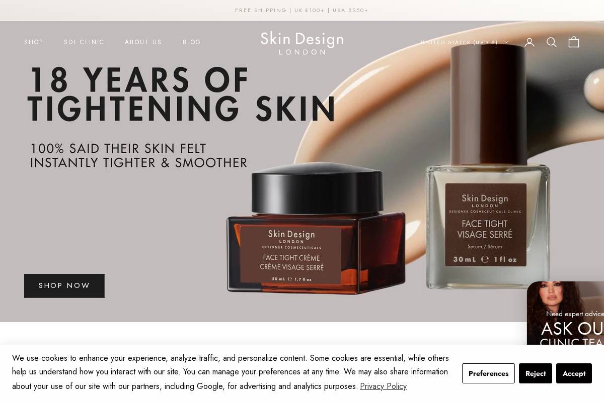 Skin Design London homepage screenshot