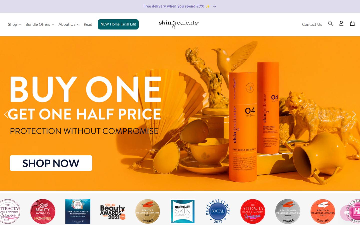 skingredients.com homepage screenshot