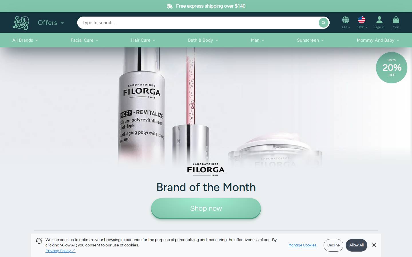 SkinLovers homepage screenshot