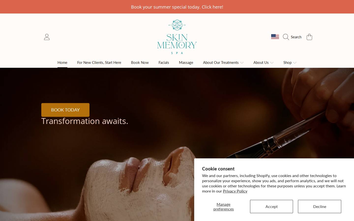 skinmemoryspa.com homepage screenshot