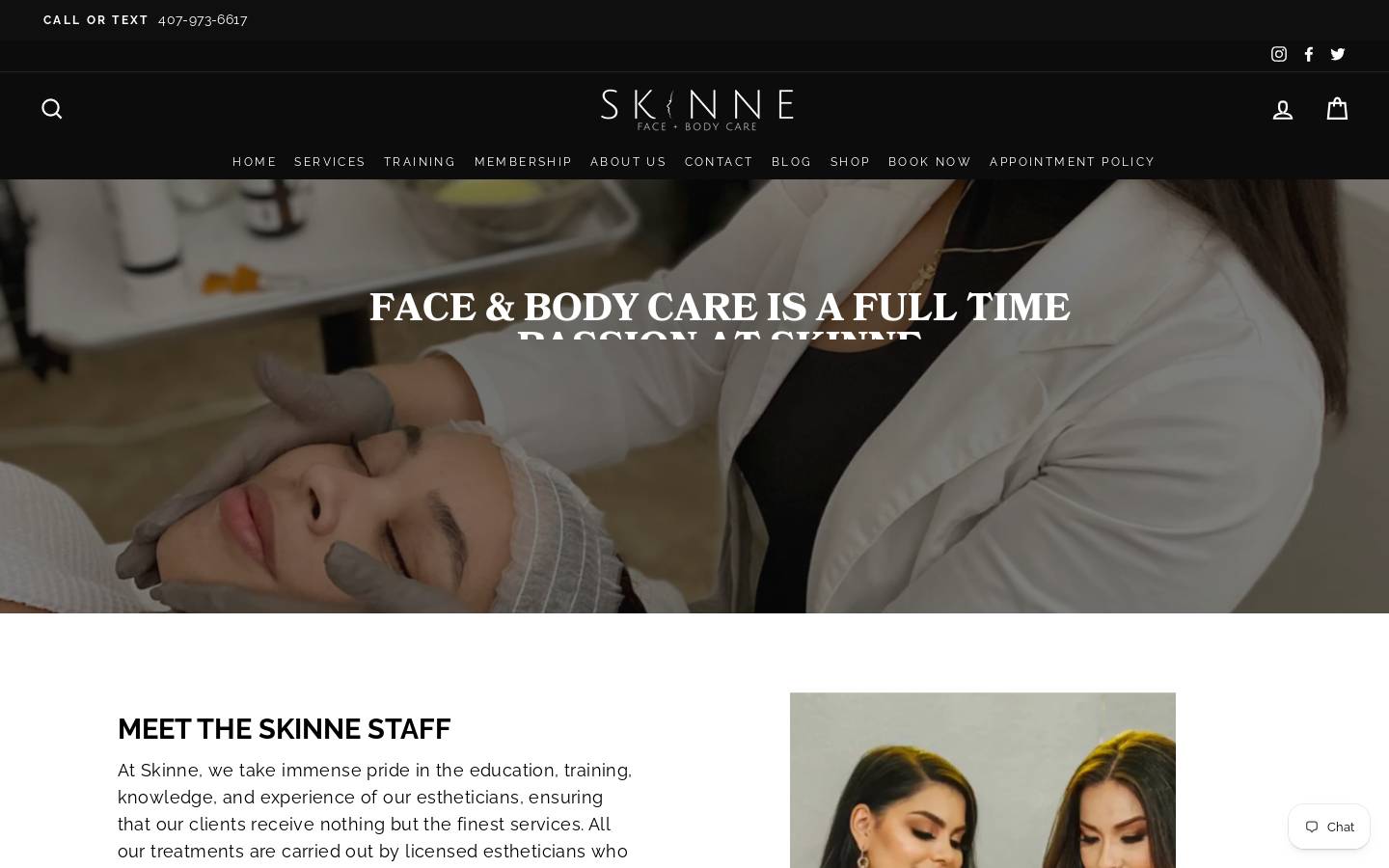 skinnefaceandbody.com homepage screenshot