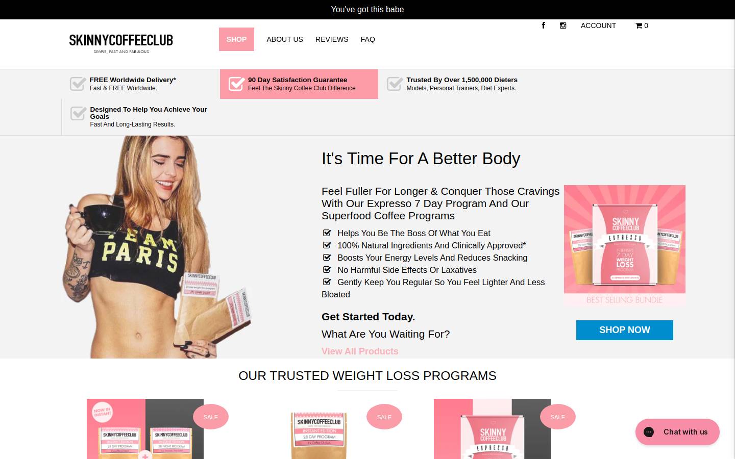 Skinny Coffee Club homepage screenshot