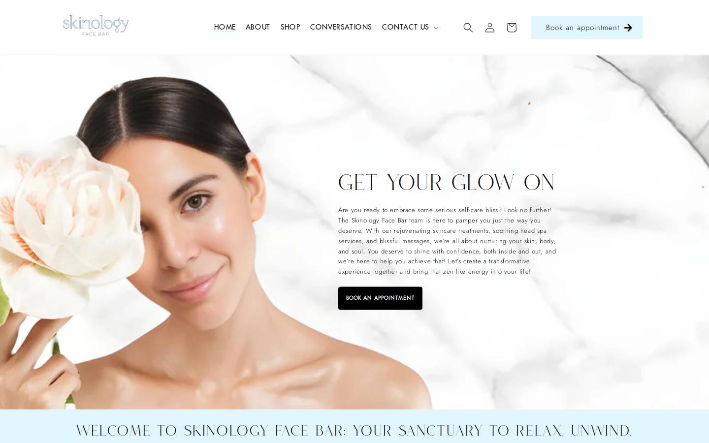 skinologyfacebar.com homepage screenshot