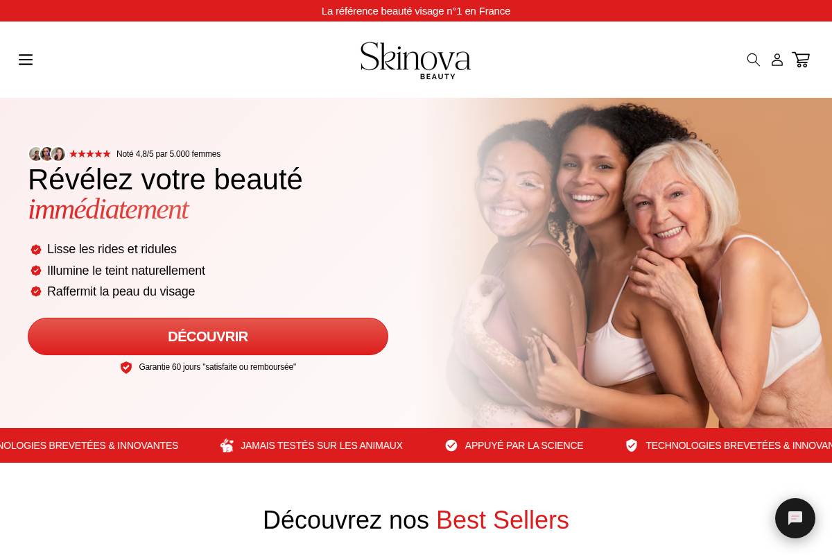 Skinova Beauty homepage screenshot