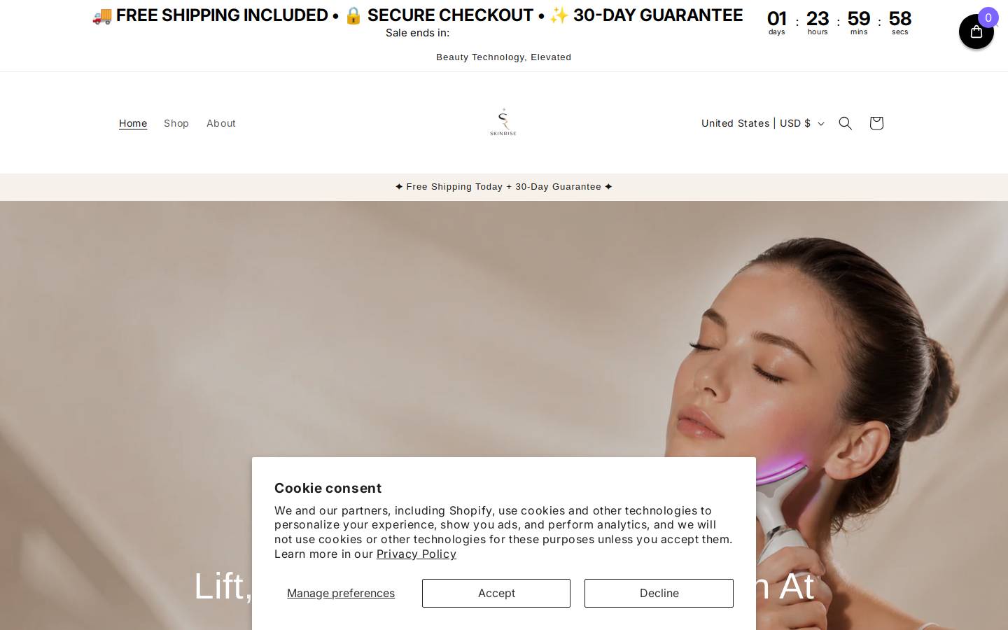 skinrisebeauty.com homepage screenshot
