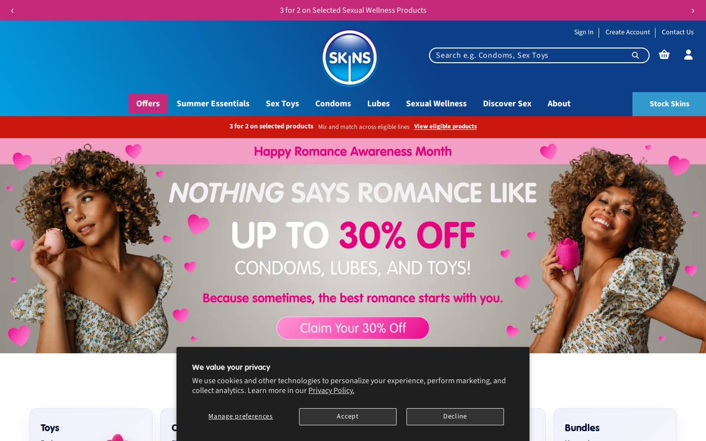 Skins Sexual Health homepage screenshot